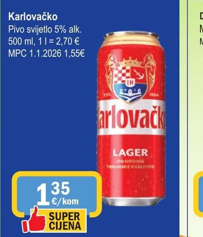 Karlovačko Pivo svijetlo 5% alk.