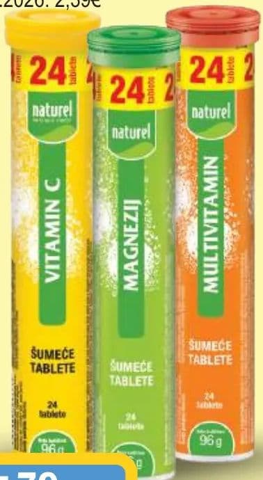 Naturel Tablete šumeće vitamin C, magnezij, multivitamin