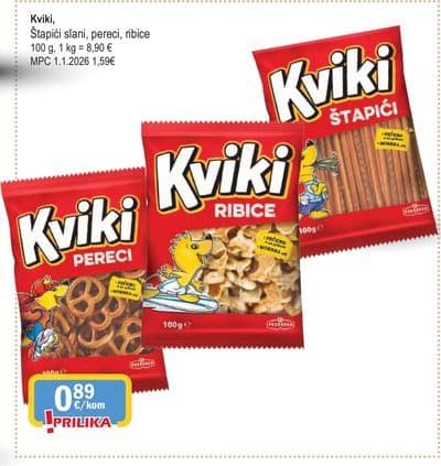 Kviki, Štapići slani, pereci, ribice