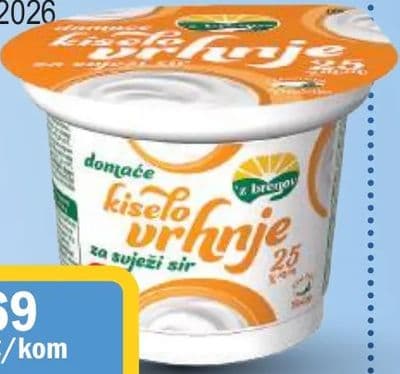 'z bregov Vrhnje kiselo domaće za sir 25% m.m.