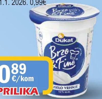 Dukat, Vrhnje kiselo 12% m.m.