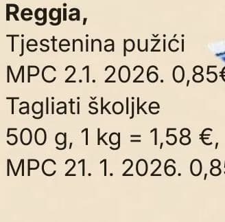 Reggia Tjestenina pužići, Tagliati školjke