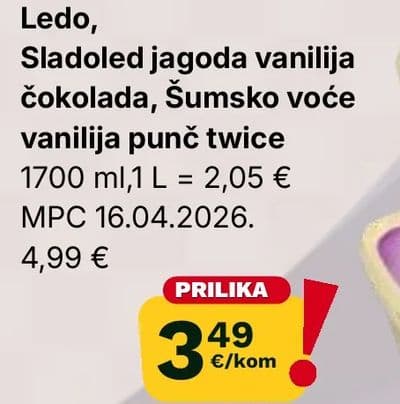 Ledo Sladoled jagoda vanilija č cokolađa, Šumsko voće vanilija punč twice