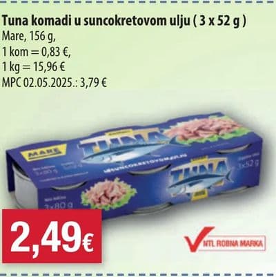 Mare Tuna komadi u suncokretovom ulju (3 x 52 g)