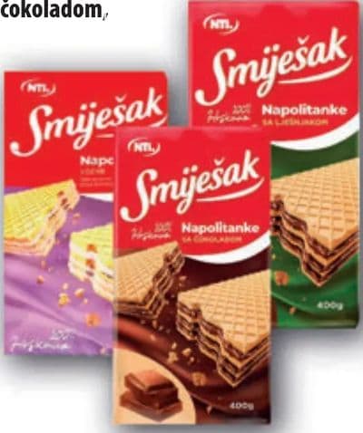 Smješka Napolitanke voćne, s čokoladom, s lješnjakom