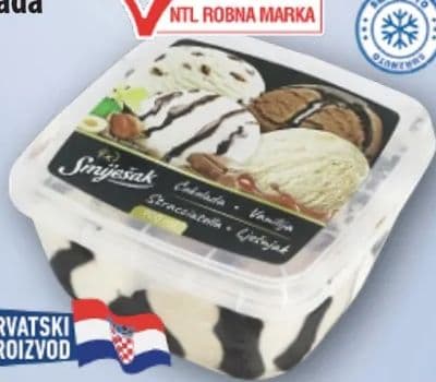 Smještak Sladoled 4 okusa čokolada vanilija lješnjak straciatella