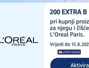 L'ORÉAL PARIS dm active beauty kupon: 200 EXTRA B pri kupnji proizvoda za njegu i čišćenje lica L'Oreal Paris.