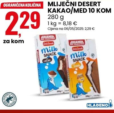 GRANDE del risparmio MLIJEČNI DESERT KAKAO/MED 10 KOM