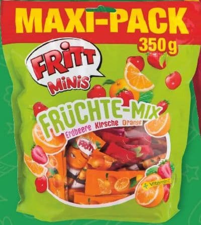 FRITT Bomboni FRUCHTE-MIX, okus ERDBEERE, KIRCHE, ORANGE