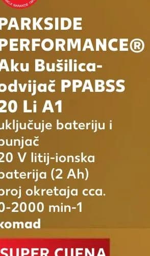 PARKSIDE Aku Bušilica-odvijač PABSS 20 Li A1