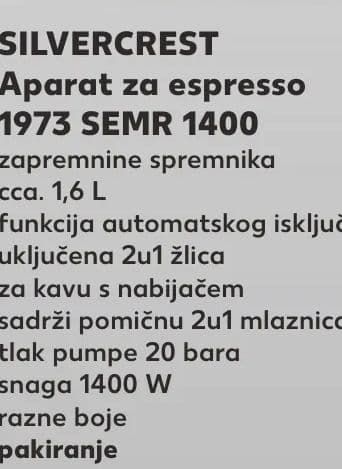 SILVERCREST Aparat za espresso 1973 SEMR 1400
