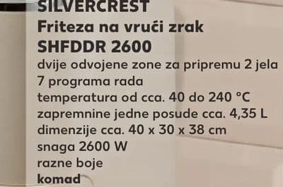 SILVERCREST Friteza na vrući zrak SHFDDOR 2600