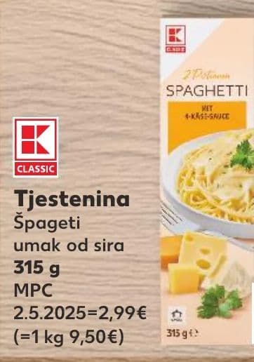 K-CLASSIC Tjestenina Špageti umak od sira