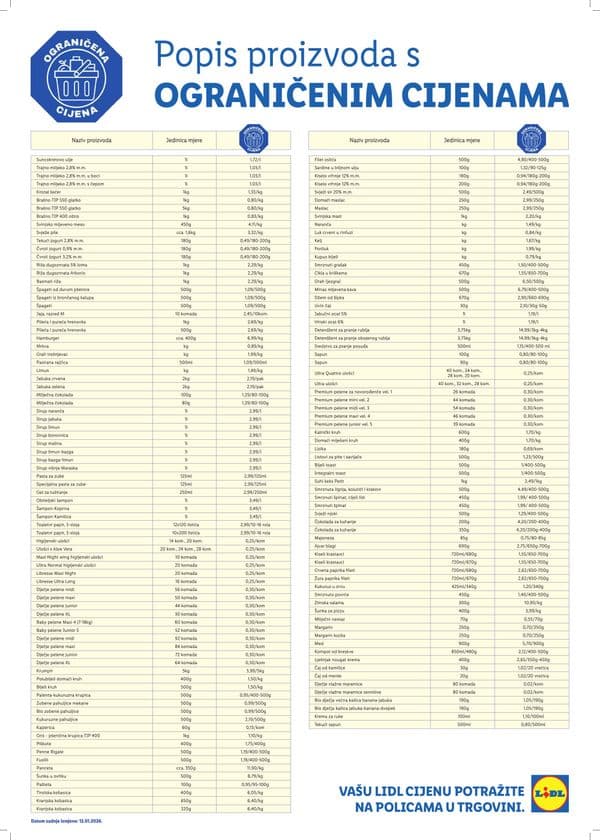 Lidl - Popis proizvoda sa ograničenom cijenom (15. 03. 2025. - 31. 12. 2026.)