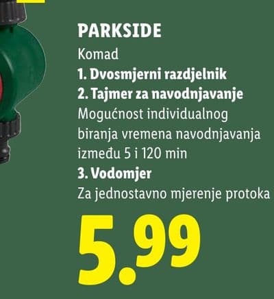 PARKSIDE PARKSIDE Dvostruki razdjelnik za crijevo s tajmerom za navodnjavanje i mjeračem protoka vode