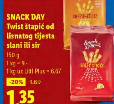 SNACK DAY Twist štapić od lisnatog tijesta slani ili sir