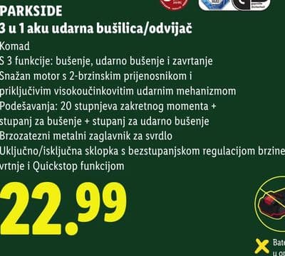 PARKSIDE 3 u 1 aku udarna bušilica/odvijač