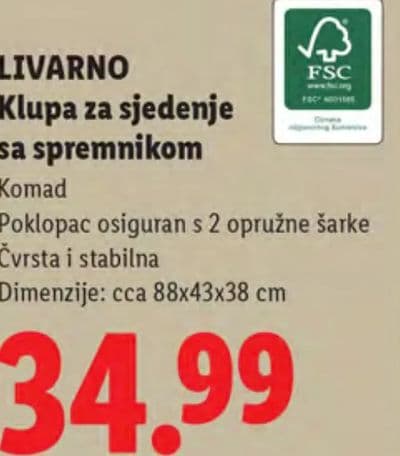 LIVARNO Klupa za sjedenje sa spremnikom