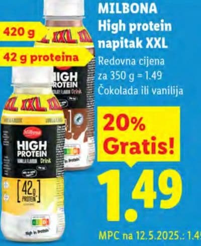 MILBONA High protein napitak XXL čokolada ili vanilija