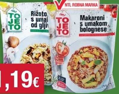 ToJeTo Rižoto s umakom od gljiva, Makaroni s umakom bolognese