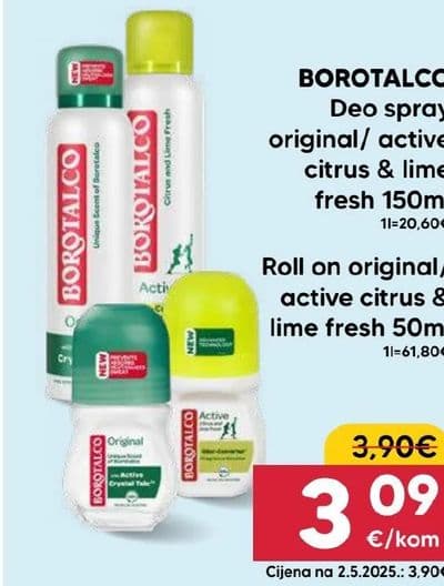 BOROTALCO Roll on original/ active citrus & lime fresh 50ml