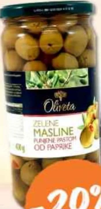 Oliveta ZELENE MASLINE punjene paštom od paprike