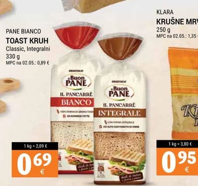 PANE BIANCO TOAST KRUH Classic, Integralni