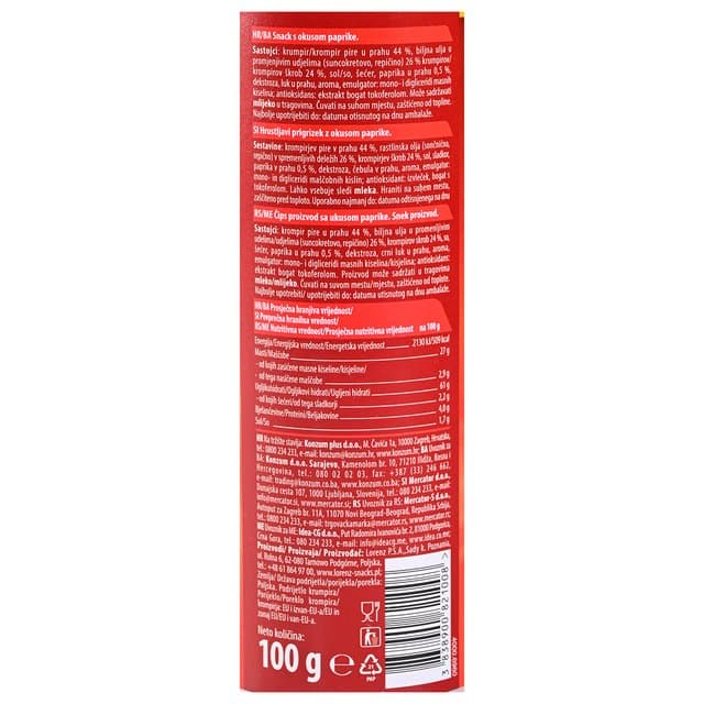 ČIPS HRUSTY TUBA PAPRIKA100 g