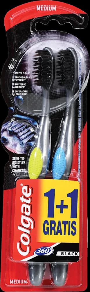 Četkica za zube Colgate 360 Charcoal 1+1
