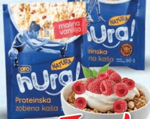 KAŠA PROTEINSKA ZOBENA MALINA VANILIJA 60g HURA NATURA