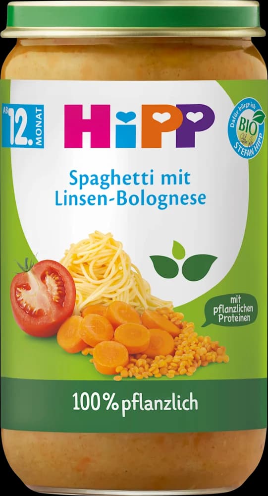 Kašica Hipp špageti, rajčica, leća i grašak