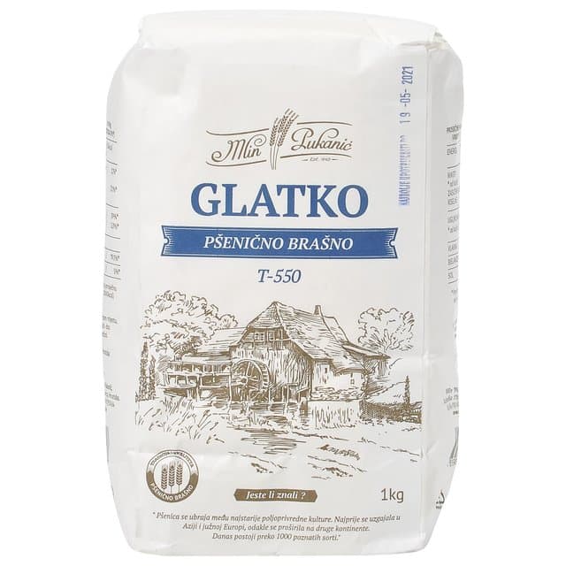 PŠENIČNO BRAŠNO T-550 GLATKO 1kg MLIN PUKANIC