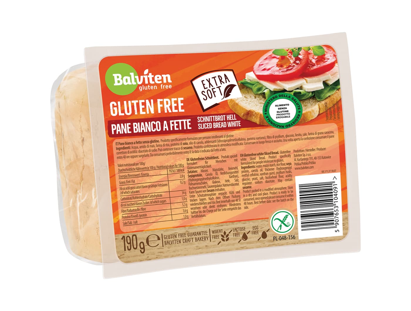 Kruh bijeli bez glutena, rezani