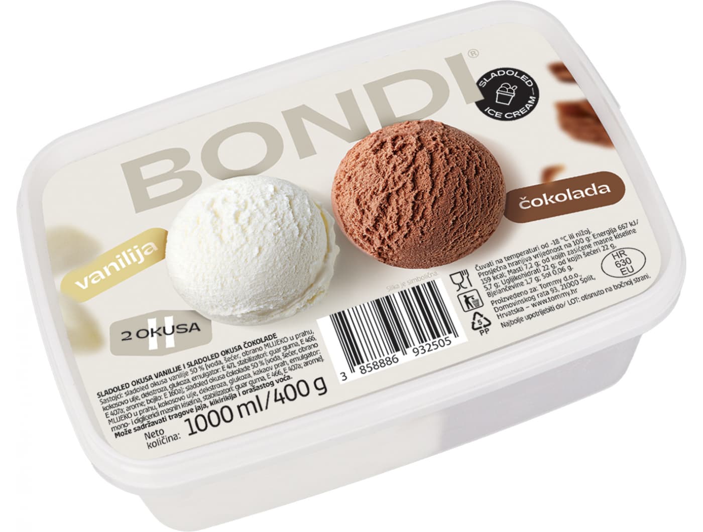 Bondi Sladoled kornet 6 x 120 ml čokolada ili vanilija